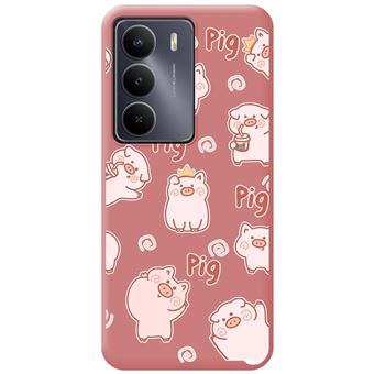 Capa Tumundosmartphone de Silicone Líquido rosa para Realme 14x 5G | Desenho de porco - 1