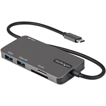 Base & Duplicador de Portas StarTech.com Adaptador multiportas USB C - USB-C para HDMI de 4K, Passagem de Fornecimento de Energia de 100 W, Ranhura SD/MicroSD, Concentrador USB 3.0 de 3 portas - Mini Dock USB Type-C - Cabo anexado longo de 30 cm | Cinzent - 1