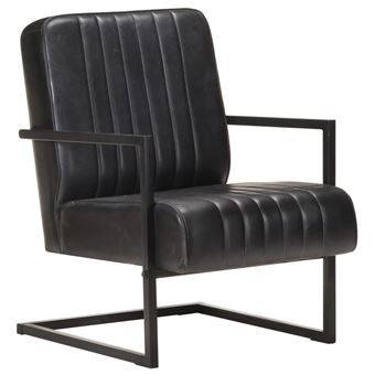 Poltrona vidaXL cantilever couro genuíno preto - 1