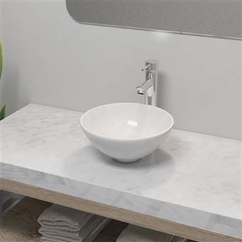 Lavatório vidaXL com Torneira Misturadora Cerâmica Redondo Branco - 1