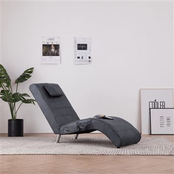 Chaise Longue de Massagem com Almofada vidaXL Camurça Artificial Cinzento - 1
