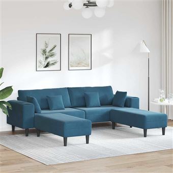 Sofá com Almofada vidaXL | 3 Peças | Azul | 208 cm | Veludo - 1