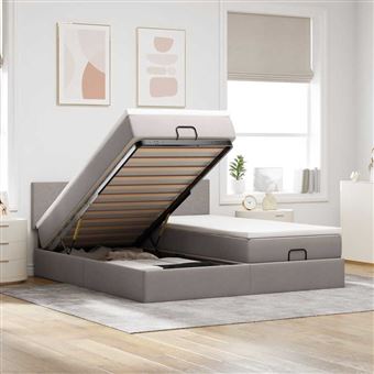 Estrutura cama otomana com colchões vidaXL | tecido cinzento 200x200cm - 1