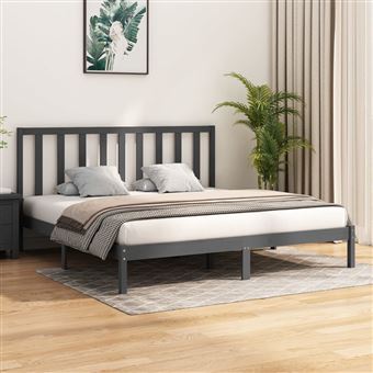Estrutura de Cama vidaXL | 200x200 cm | Pinho Maciço Cinzento - 1