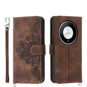 Capa ZURSANA para Honor X9B | Pele com Fecho de Encaixe para Colar + Cordão em Pele | Castanho - 1