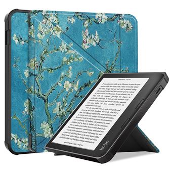 Capa PU padrão de origami, função de despertar/dormir automático com apoio, flor de damasco Magunivers para Kobo Libra 2 - 1