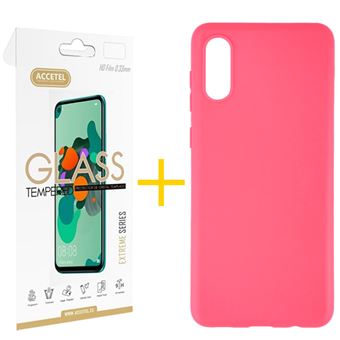 Conjunto Accetel | 1 x Película de Vidro +  Capa para Samsung A02 Silicone Liso - Rosa - 1