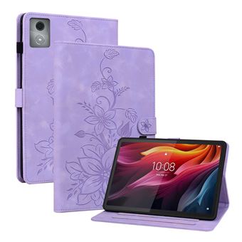 Capa FLOODKING para Lenovo Tab K11 Plus | Couro PU Premium | Design em Relevo de Lírio | Suporte Dobrável | Porta-Caneta | Roxo - 1