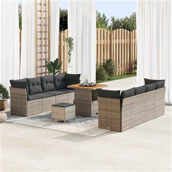 Conjunto de Sofá de Jardim vidaXL | 11 Peças | Cinzento vime PE - 1