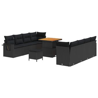 Conjunto de Sofá de Jardim vidaXL | 11 Peças | Preto Rattan Sintético - 1
