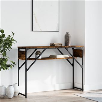 Mesa consola vidaXL | com prateleira derivados de madeira carvalho fumado - 1