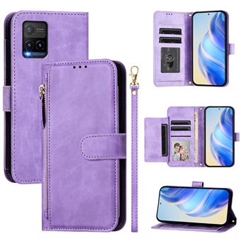 Capa FOXDOCK para VIVO Y33S 4G/Y21/Y21S/Y21T | Pele PU com Fecho | Porta-Cartões | Alça de Mão | Roxo - 1