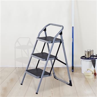 Escada de Alumínio Prateada HOMCOM 92x48x62cm - 1