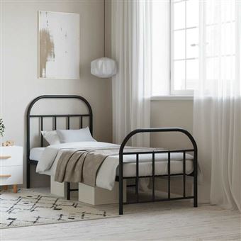 Estrutura de Cama com Cabeceira e Pés vidaXL | 75x190 cm | metal preto - 1