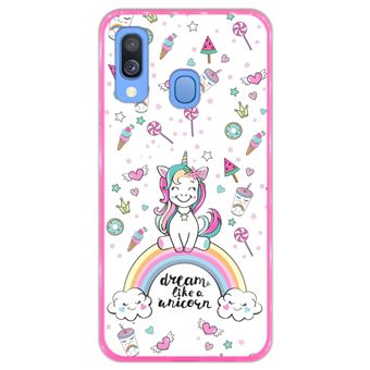 Capa Hapdey para Samsung Galaxy A40 2019 Design Arco-Íris Dream Like a Unicorn em Silicone Flexível e TPU Cor-de-Rosa