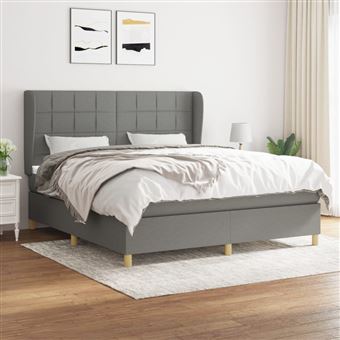 Cama com molas e colchão vidaXL | 160x200 cm | tecido cinzento-escuro - 1