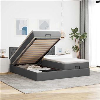 Estrutura de cama otomana com colchões vidaXL | tecido cinzento escuro - 1