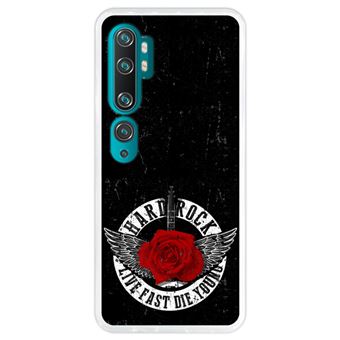 Capa Hapdey para Xiaomi Mi Note 10 - Note 10 Pro - CC9 Pro | Silicone Flexível em TPU | Design Hard Rock, asas e rosas - Transparente