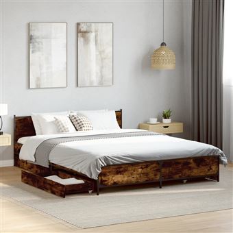 Estrutura de cama com gavetas vidaXL | derivados madeira carvalho fumado - 1