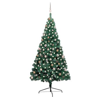 Meia Árvore Natal artificial pré-iluminada vidaXL com bolas verde - 1