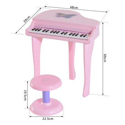 Homcom crianças piano 37 teclas teclado eletrônico jogo de piano com  microfone fezes luzes e 22
