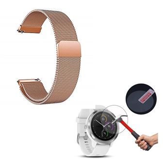 Kit Phonecare Pulseira Bracelete Milanese Loop Fecho Magnético + Película Protectora Ecrã Vidro para Garmin VivoActive 3 - Rosa - 1