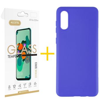 Conjunto Accetel | 1 x Película de Vidro +  Capa para Samsung A02 Silicone Liso - Azul - 1
