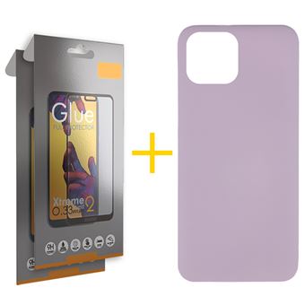 Pack 2 x Película de Vidro Temperado Full + Capa skyhe Apple iPhone 14 Plus Silicone Líquido - Roxo - 1