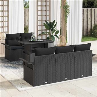Conjunto de Sofá de Jardim com Almofada vidaXL | 6 Peças | Preto vime PE - 1