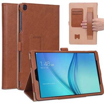 Capa PU com suporte e suporte de cartão marrom para Samsung Galaxy Tab A 10.1 (2019) T510/T515 with Elastic Hand Strap - 1