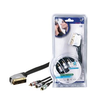 HQ 1.5m SCART - 3x RCA 1,5 m SCART (21-pin) 3 x RCA Preto, Prateado - 1