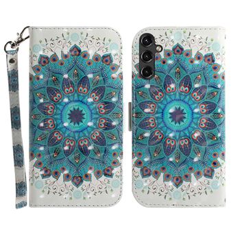 Capa PU à prova de choque, padrão 3D, à prova de queda com suporte e alça Magunivers para Samsung Galaxy A14 5G - guirlanda de pavão - 1