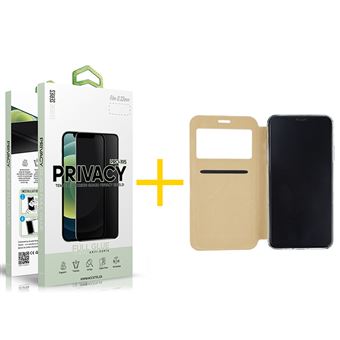 Conjunto 1 x Película de Vidro Anti-Spy + Capa skyhe para iPhone 11 | Gandy Flip Cover - Dourado - 1