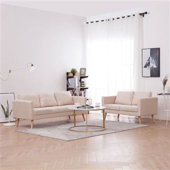 Conjunto de 2 Sofás vidaXL Tecido Cor Creme - 1