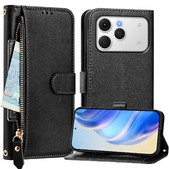 Capa Carteira ZURSANA para Tecno Spark 40 4G | Suporte | Zíper | Proteção Anti-Impacto  | Preto - 1