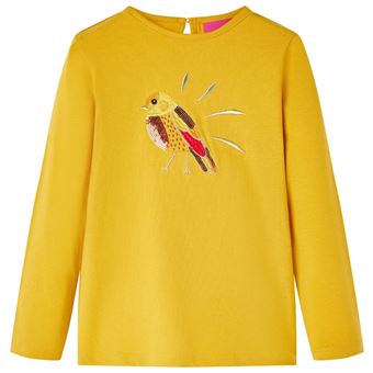 T-shirt de manga comprida para criança | vidaXL | ocre-escuro 116 | 5 a 6 anos - 1