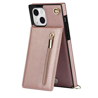 Capa e Tpu + Pu magunivers Anti-Riscos com Suporte de Pontapé | Ranhuras para Cartas e Cordão de Segurança Rosa para Iphone 13 Mini 5.4'' - 1