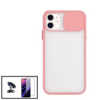 Kit Phonecare Capa Slide Window Anti Choque Frosted + Película 5D Full Cover + Suporte Magnético de Carro para iPhone 11 - Rosa - 1