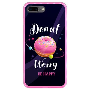 Capa Hapdey para iPhone 7 Plus - 8 Plus Design Donut Worry, Be Happy em Silicone Flexível e TPU Cor-de-Rosa