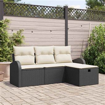Conjunto de Sofá de Jardim vidaXL | 4 Peças | Preto Rattan Sintético - 1