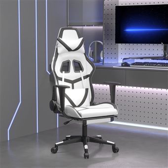 Cadeira de gaming vidaXL com apoio de pés | couro artificial preto e branco - 1
