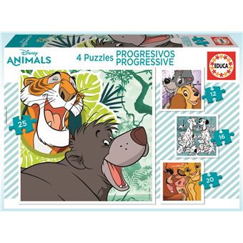 Puzzle Educa Progressivo Animais Da Disney 18628 | 12-16-20-25 Peças - 1