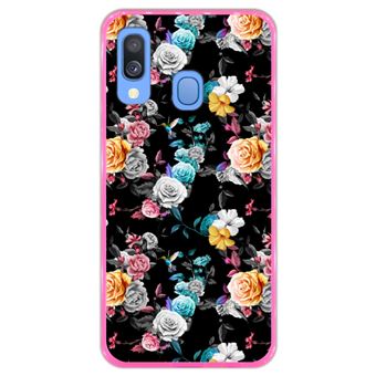 Capa Hapdey para Samsung Galaxy A40 2019 Design Floral Multicolorida em Silicone Flexível e TPU Cor-de-Rosa