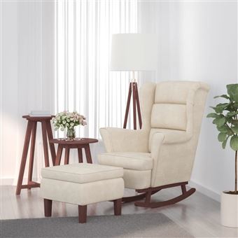 Cadeira de Baloiço com Pernas de Metal e Banco vidaXL | Veludo Cor Creme - 1