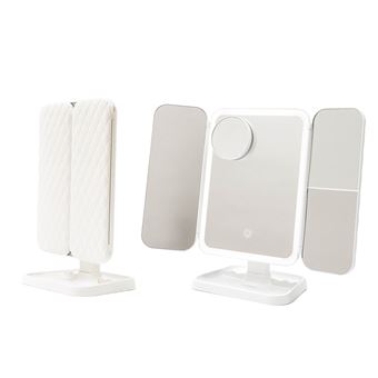 Espelho de Maquilhagem Tríptico InnovaGoods Miled | Recarregável | Ampliação e Luz LED - Branco - 1