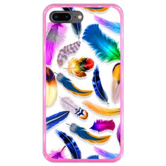 Capa Hapdey para iPhone 7 Plus - 8 Plus Design Penas Coloridas em Silicone Flexível e TPU Cor-de-Rosa