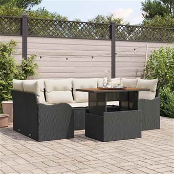 Conjunto de Sofá de Jardim vidaXL | 7 Peças | Preto Rattan Sintético - 1
