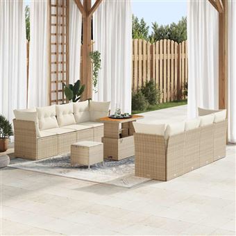 Conjunto de Sofá de Jardim vidaXL | 11 Peças | Bege vime PE - 1