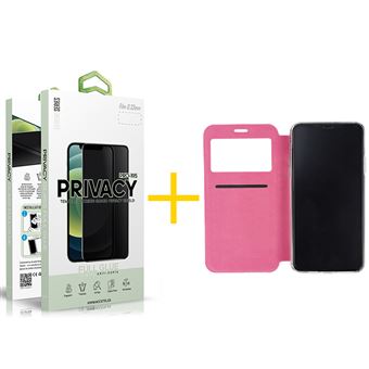 Conjunto 1 x Película de Vidro Anti-Spy + Capa skyhe para iPhone 11 | Gandy Flip Cover - Rosa - 1