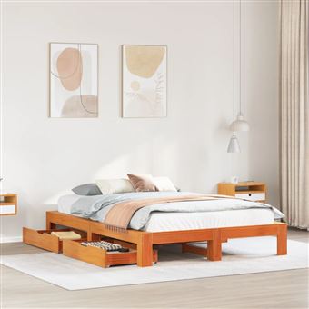 Cama sem colchão vidaXL | 140x200 cm | madeira pinho maciça castanho-mel - 1